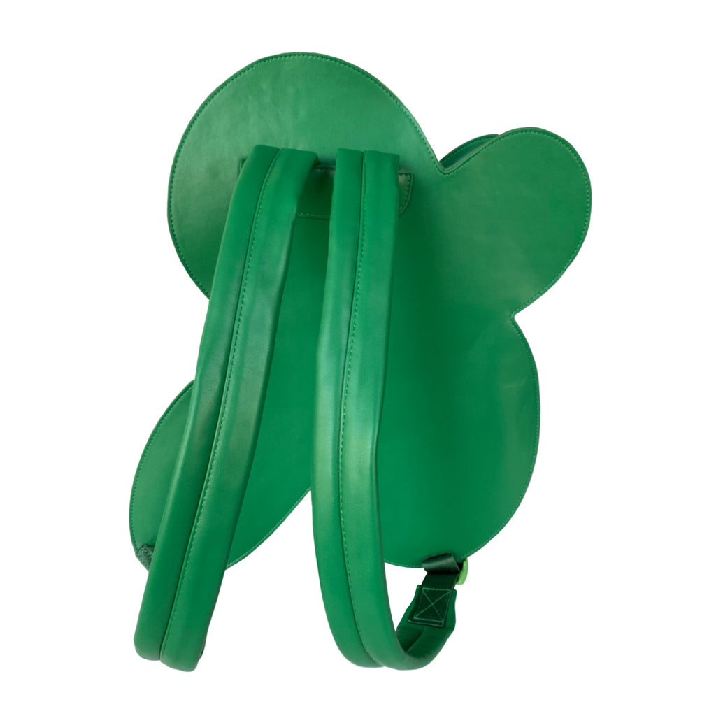 "Rewolf" green flower backpack by WUUSKÎ — side view, 100% vegan polyurethane