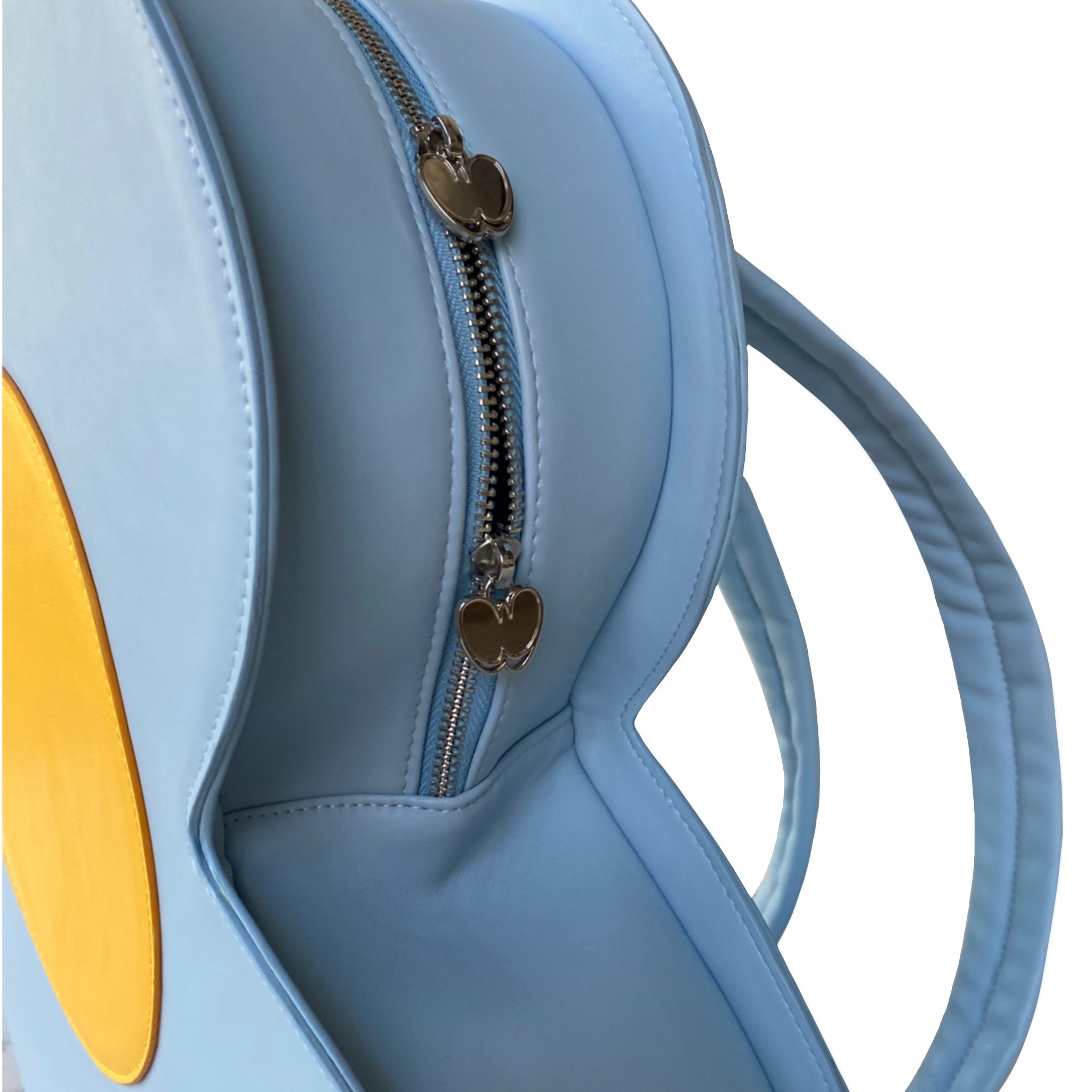 "Rewolf" blue flower backpack by WUUSKÎ — detail, flower-shaped silhouette