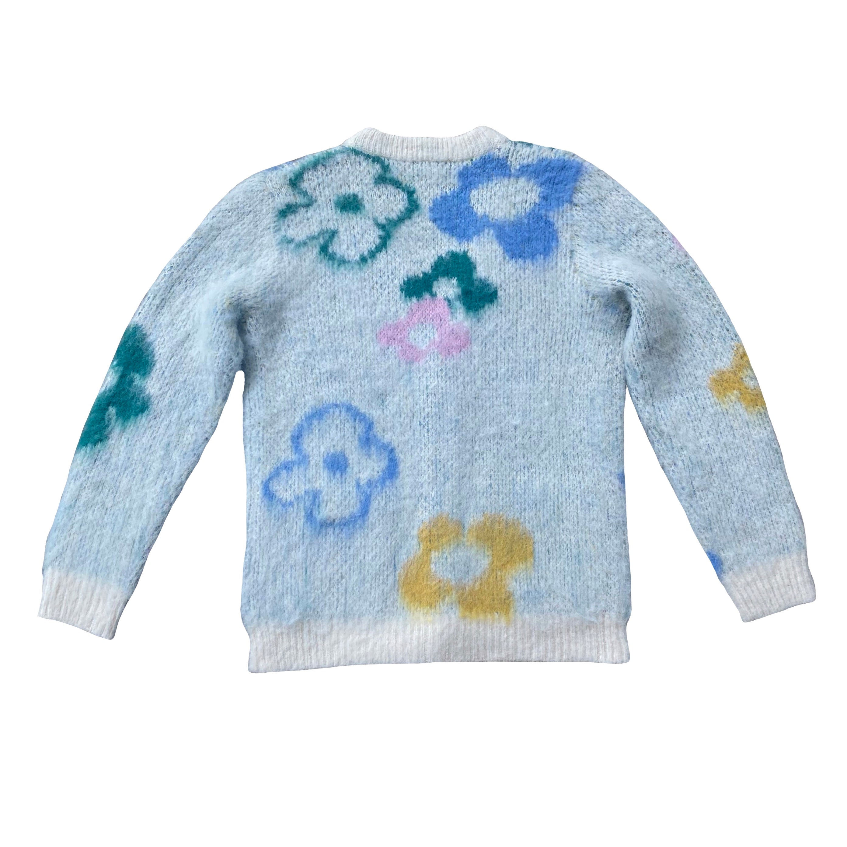 "Garden Room" multi mohair cardigan by WUUSKÎ — detail view, soft knit texture