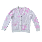 WUUSKÎ "Garden Room" mohair knit cardigan in pink — open-front silhouette, S–XL