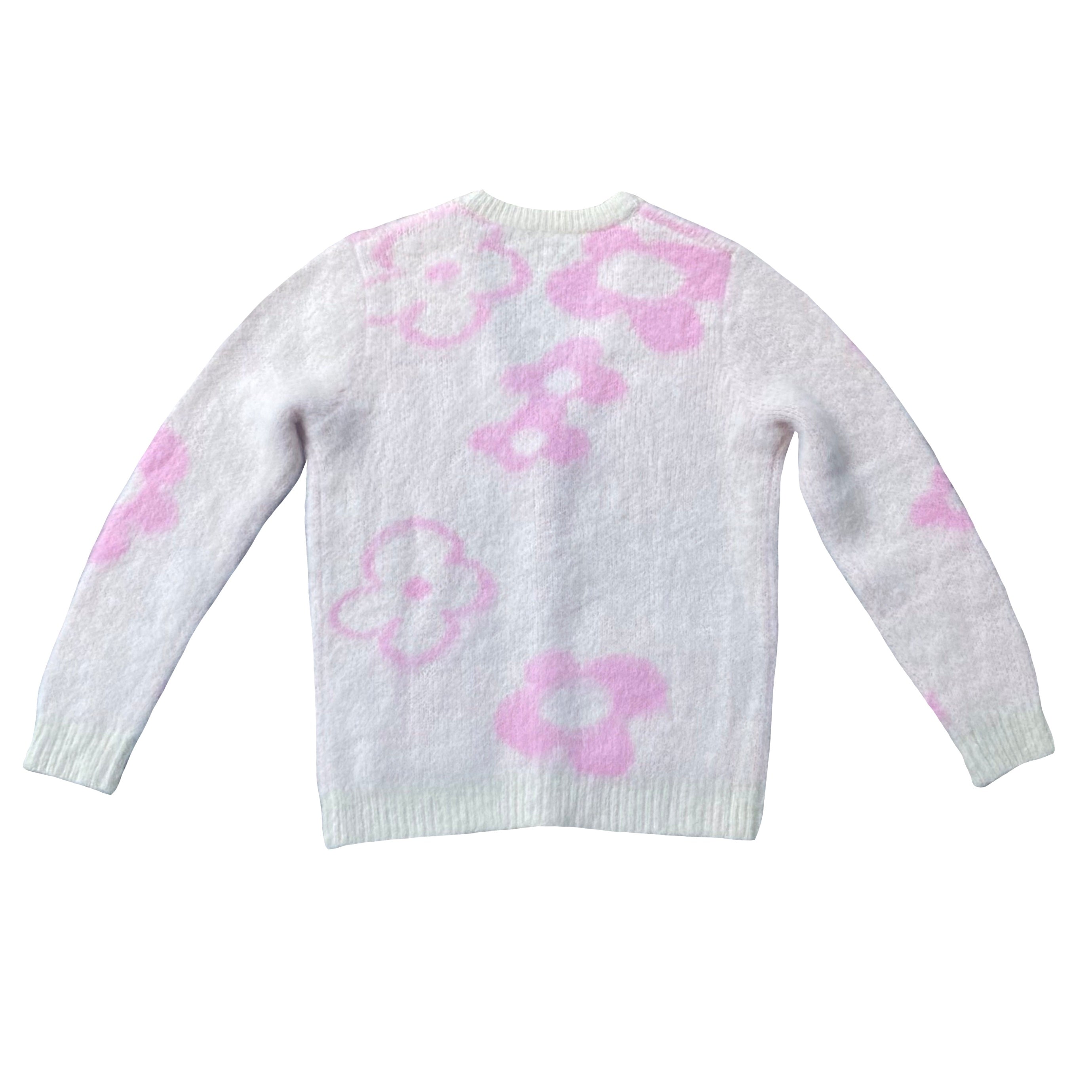 "Garden Room" pink mohair cardigan by WUUSKÎ — detail view, soft knit texture