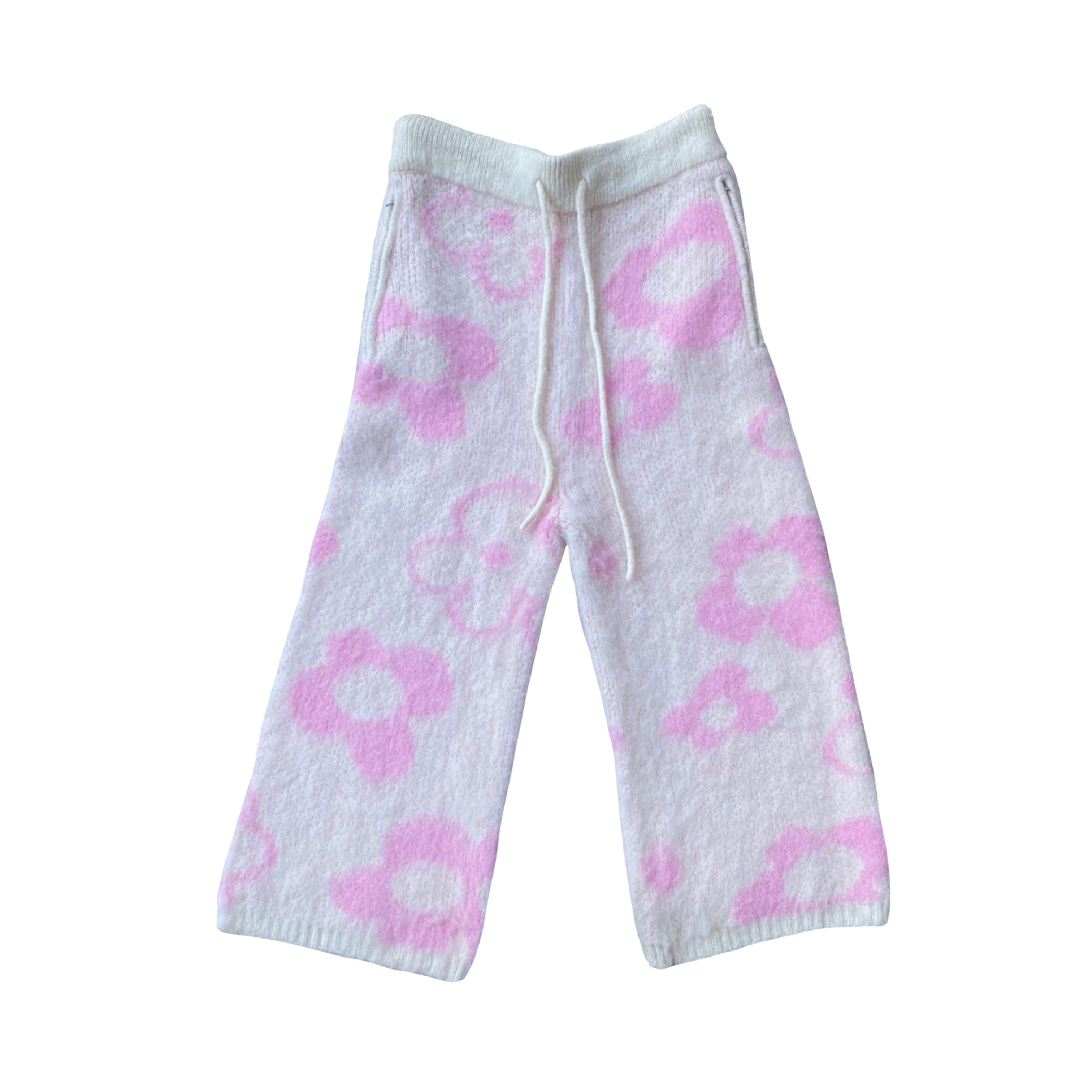 WUUSKÎ "Garden Room" mohair pant in pink — elastic waist, pairs with cardigan