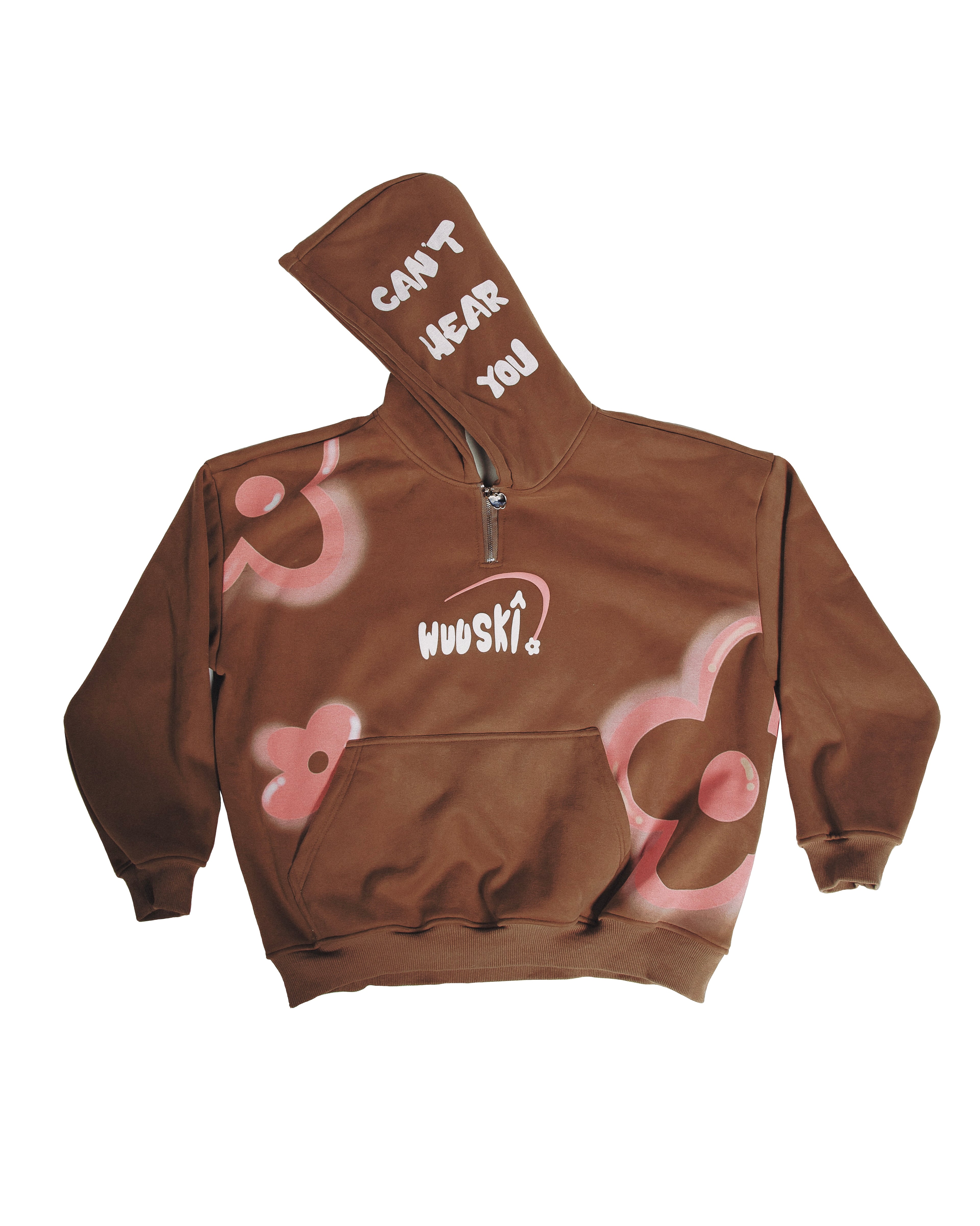 WUUSKÎ "Can't Hear You" quarter zip hoodie — cotton blend, oversized fit