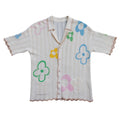 WUUSKÎ "Misquamicut" crochet knit shirt — rhinestone pearl buttons, open breathable fit