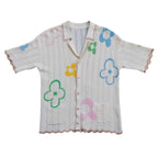 WUUSKÎ "Misquamicut" crochet knit shirt — rhinestone pearl buttons, open breathable fit