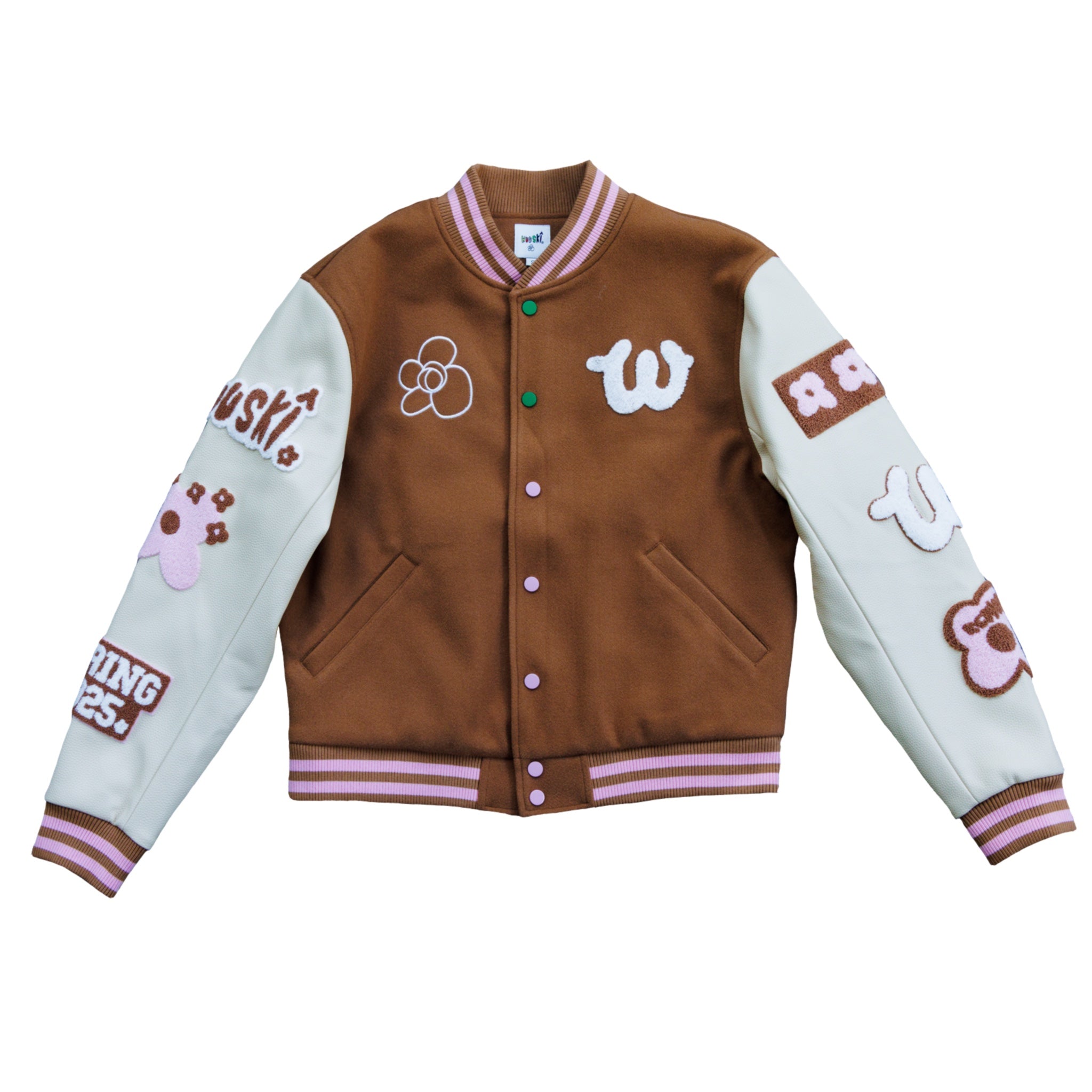 WUUSKÎ "Wuuskî Unîversity" letterman jacket — cotton blend, vegan leather sleeves