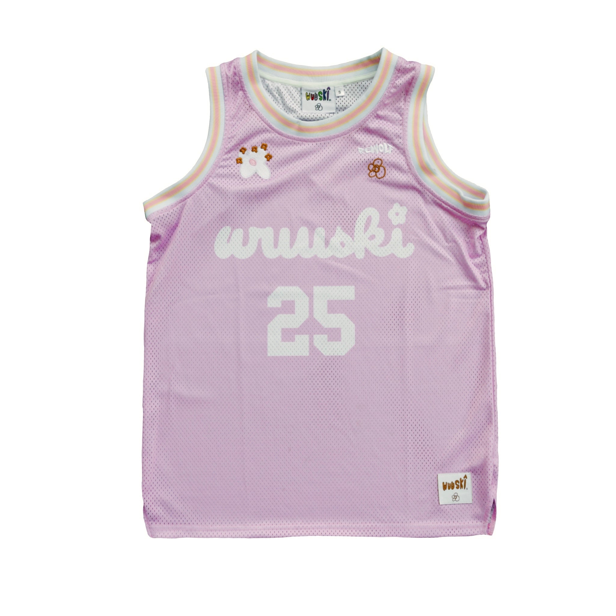 WUUSKÎ "Rewolf" home basketball jersey in pink — polyester blend, embroidered patches