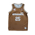 WUUSKÎ "Rewolf" away basketball jersey brown/white — polyester blend, embroidered patches