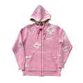 WUUSKÎ "Garden Room" mohair zip hoodie in pink — 100% mohair, flower embroidery
