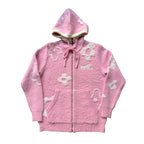 WUUSKÎ "Garden Room" mohair zip hoodie in pink — 100% mohair, flower embroidery