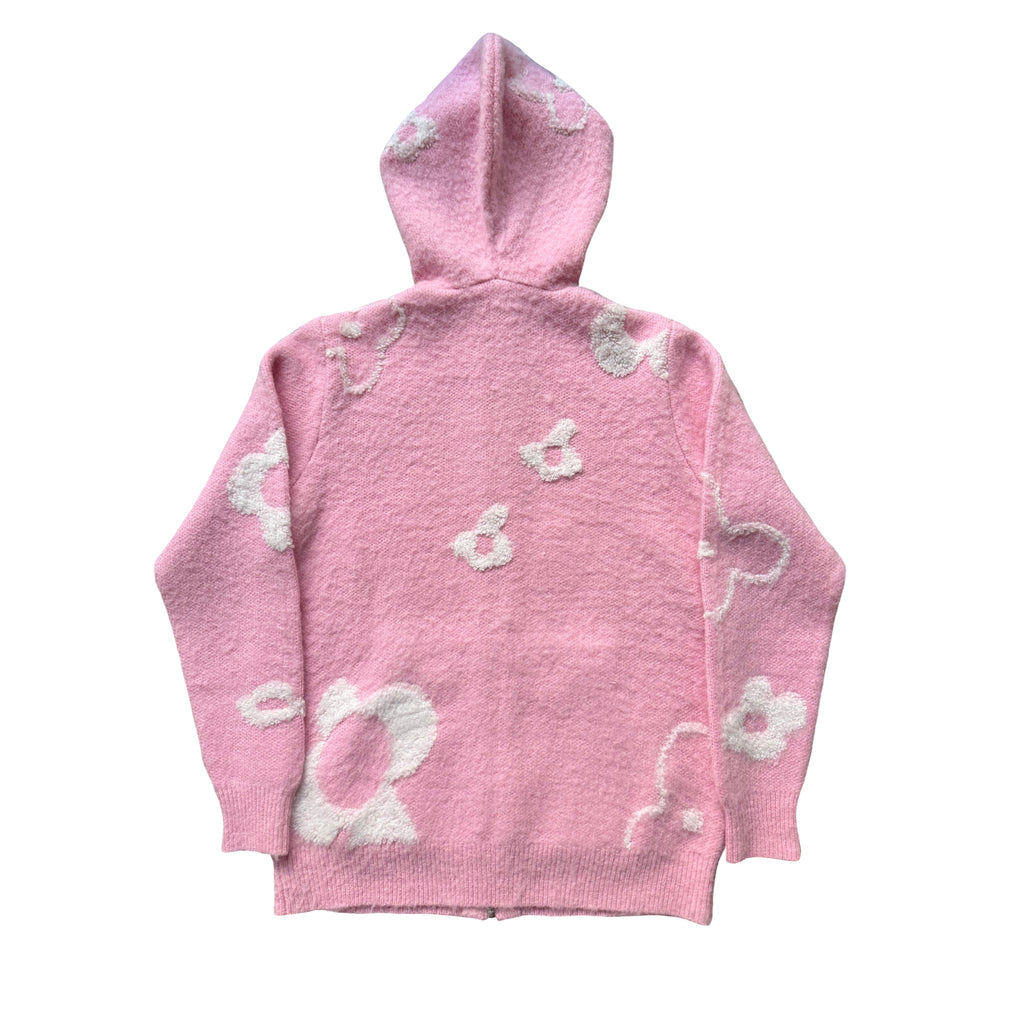 "Garden Room" pink mohair zip hoodie by WUUSKÎ — model wearing, as seen in Vogue