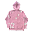 "Garden Room" pink mohair zip hoodie by WUUSKÎ — model wearing, as seen in Vogue