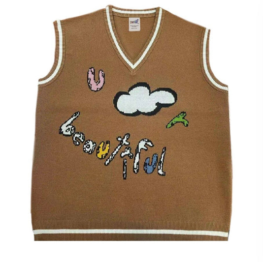 WUUSKÎ "U R Beautiful" jacquard knit sweater vest — modal yarn, gender-neutral one size
