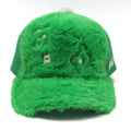 WUUSKÎ "Rewolf" faux rabbit fur trucker hat in green — 5-panel, adjustable