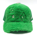 WUUSKÎ "Rewolf" faux rabbit fur trucker hat in green — 5-panel, adjustable