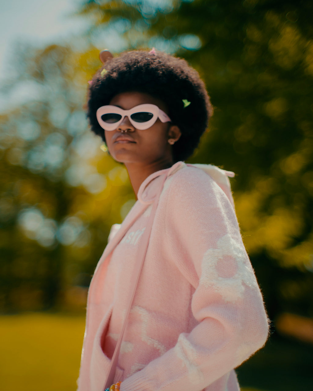 "Garden Room" mohair zip hoodie in pink by WUUSKÎ — lifestyle shot