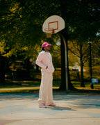 "Garden Room" pink mohair pant by WUUSKÎ — streetwear styled look